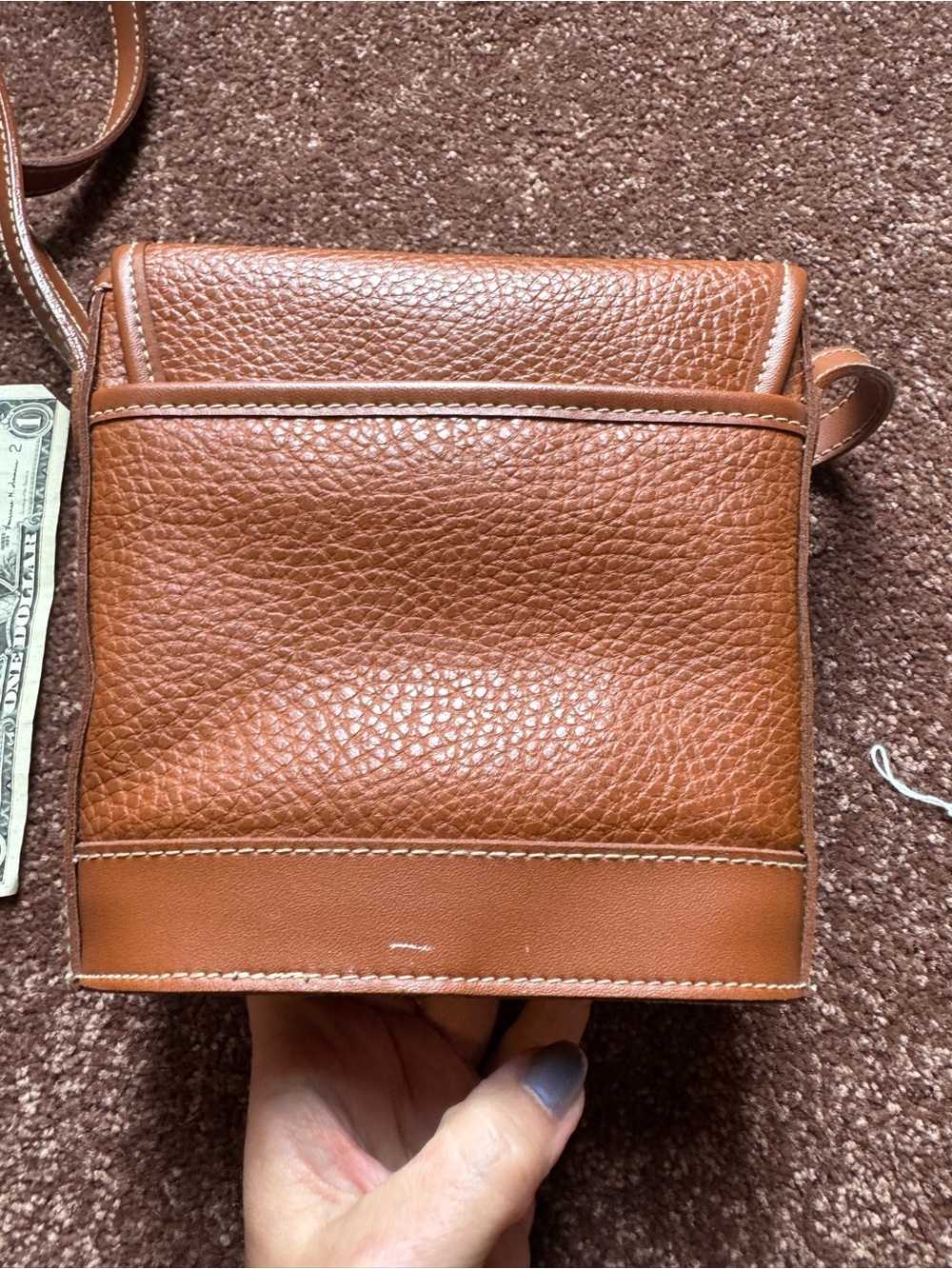 Brown Leather Crossbody Bag with Crest Emblem - Picture 6 of 7